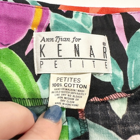 Vintage Ann Tjian For Kenar Petites Cotton Graphic Floral Off Shoulder Dress - Picture 4 of 10